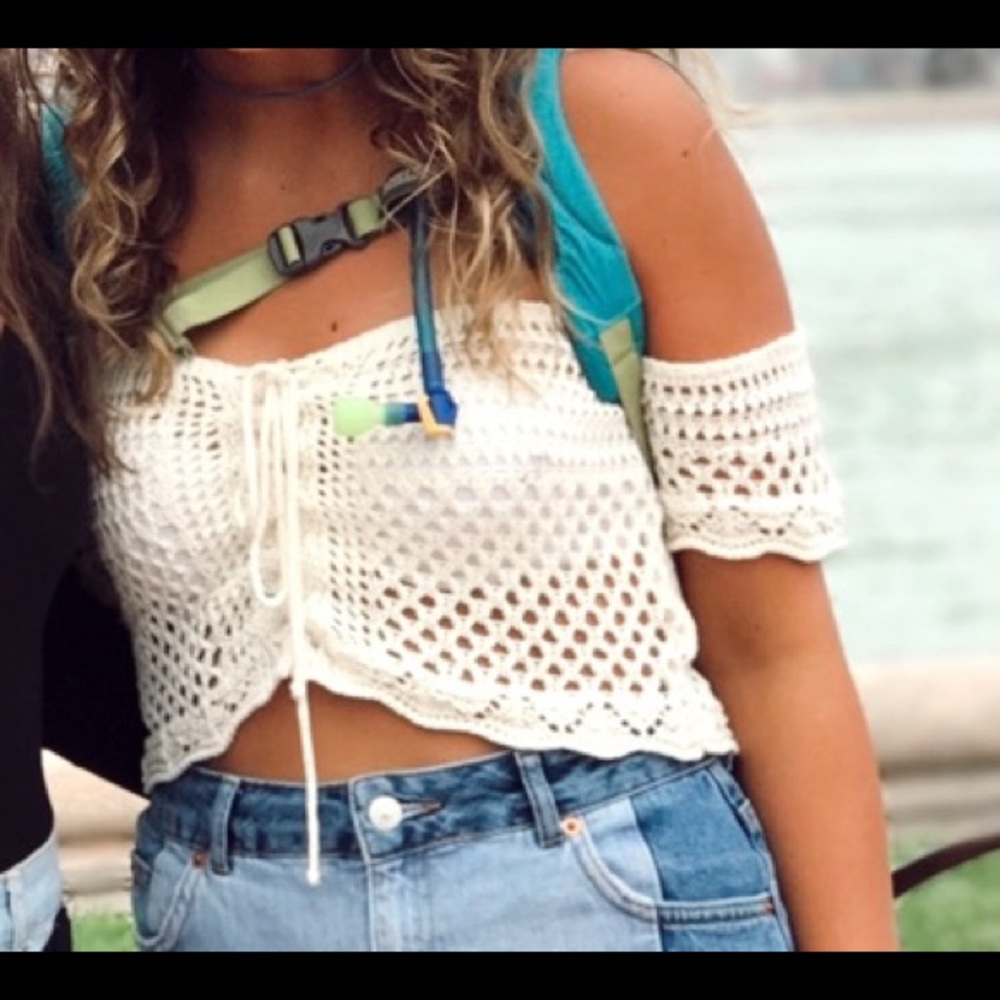 Windsor White Knit Cropped Off the shoulder top